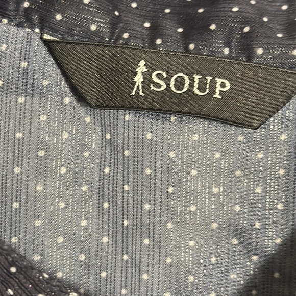 Soup Blue Polka Dot Blouse size‎ s/m  3/4 sleeves  ruffles many style details - Picture 2 of 14
